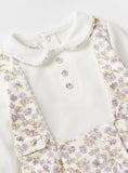 Giggles All Over Beige Flower Printed Girls Sleepsuit