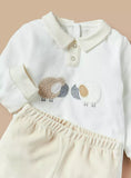 Giggles Sheep Embroidered Collared Fleece Shirt & Pyjama Set (Set Of 2) (winter)