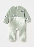 Juniors Green Panda Embroidered Stripe Fleece Sleepsuit (Winter)