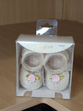 Giggles beige knitted floral booties (Box packaging)