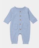 Matalan Blue Ribbed Button Down Openfeet Sleepsuit (Winter)