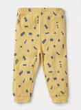 Juniors yellow all over printed ribbed shirt & pyjama set (set of 2)