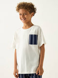 Juniors boys solid white shirt & stripe shorts set (set of 2)