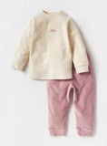 Giggles Beige Rainbow Embroidered Fleece Shirt & Pyjama Set (Set Of 2) (Winter)