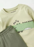 Juniors hello alligator printed shirt & pyjama set (set of 2)