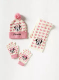 Disney Minnie mouse print beanie cap with scarf and gloves set (winter)