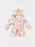 Juniors All Over Cat Print Fleece Hooded Bathrobe With Ear Applique