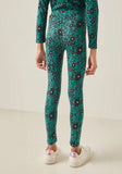Juniors all over floral printed green leggings