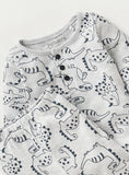 Juniors grey ribbed all over dino printed shirt & pyjama set (set of 2)