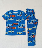 Juniors blue all over racing cars printed shirt & pyjama set (set of 2) (Summer)