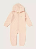 Juniors pink quilted & padded hooded openfeet sleepsuit (Winter)