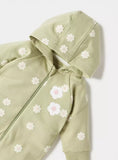 Juniors Green Floral Printed Fleece Lined Openfeet Sleepsuit (winter)