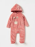 Juniors pink polka dots printed bear applique fleece sleepsuit (winter)