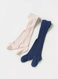 Juniors pink & navy texture tights (winter) set of 2