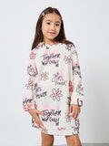 Max Girls Beige Floral print long Hooded fleece lined Sweatshirt (Winter)