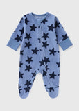 Matalan Blue All Over Star Printed Zipped Fleece Sleepsuit (winter)