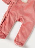 Juniors pink polka dots printed bear applique fleece sleepsuit (winter)
