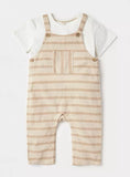 Juniors beige stripe dungaree (set of 2)