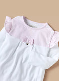 Giggles pink textured bow & frill sleepsuit with back applique