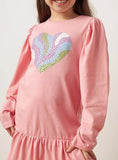 Juniors pink heart printed fullsleeves frock