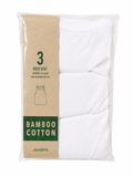 Juniors bamboo cotton solid white vests (Set of 3)