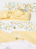 Juniors yellow floral bandana bib & headband(set of 4)