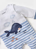 Juniors whale & stripe printed openfeet sleepsuit