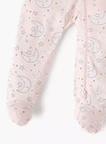 Juniors pink all over moon & star printed zipped sleepsuit
