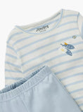 Juniors blue stripe flower embroidered shirt & Pyjama set (set of 2)
