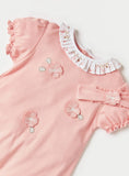 Giggles pink flower applique half romper with headband (set of 2) (Summer)