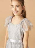 Juniors grey netted floral formal frock (Summer)