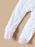 Giggles pink textured bow & frill sleepsuit with back applique