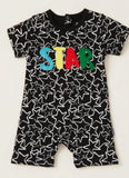 Juniors star embroidered black half romper