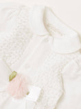 Giggles white formal sleepsuit with flower applique