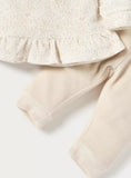 Juniors beige embroidered fleece frill shirt & pyjama set (set of 2) (Winter)