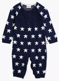 Juniors Navy All Over Star Printed Knitted Sleepsuit (Winter)