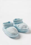 Giggles Stripped Slip-On Booties with Button Applique