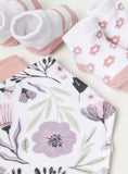 Juniors All over flower bandana bib & booties(set of 5)