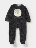Juniors black penguin fleece sleepsuit (Winter)