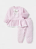 Juniors Pink Bunny Embroidered Knitted Frill Shirt & Pyjama Set (Set Of 2) (Winter)