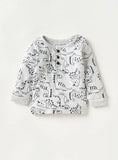 Juniors grey ribbed all over dino printed shirt & pyjama set (set of 2)