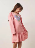 Juniors pink heart printed fullsleeves frock
