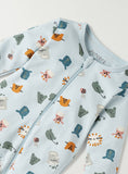 Juniors blue animal face printed zipped sleepsuit