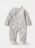 Giggles bunny embroidered grey fleece sleepsuit (winter)