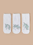 Juniors Unicorn Print Ankle Length Socks - Set of 3