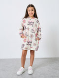 Max Girls Beige Floral print long Hooded fleece lined Sweatshirt (Winter)