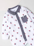 Juniors all over yatch printed collared sleepsuit