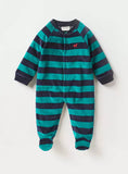 Juniors green & navy lines fleece sleepsuit (Winter)