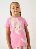 Juniors pink cat printed shirt & shorts set (set of 2) (Summer)
