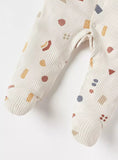 Juniors beige abstract printed ribbed sleepsuit
